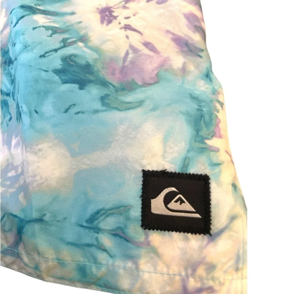 Quiksilver Blue and White Tie-Dye Swim Shorts